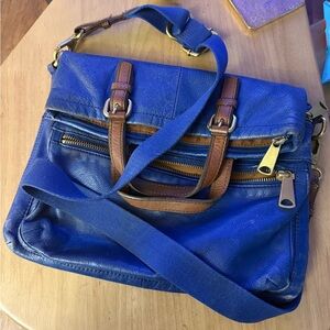 RARE COLOR - Fossil Leather Crossbody Explorer Fold Over Satchel with Brown Trim